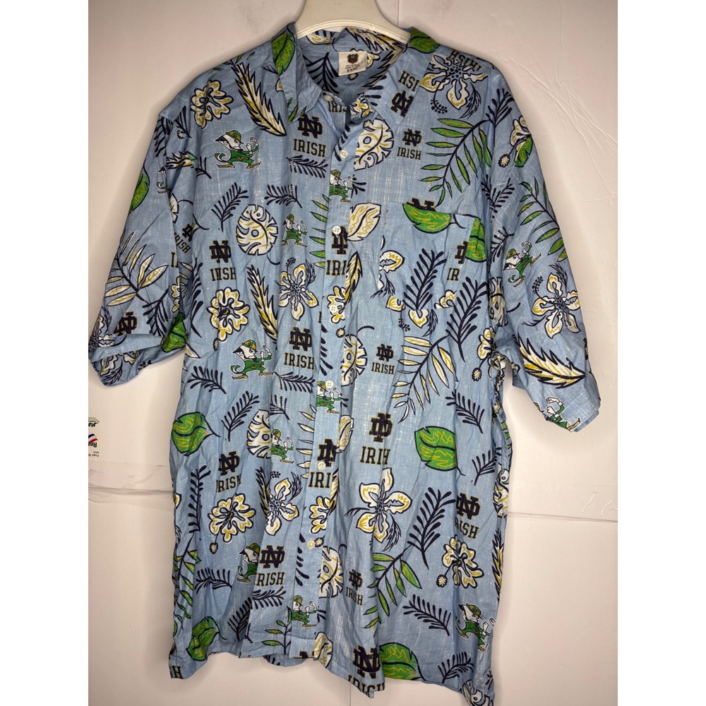 Wes and Willy Notre Dame Fighting Irish‎ Aloha Shirt Blue Tropical XXXL 3XL NCAA
